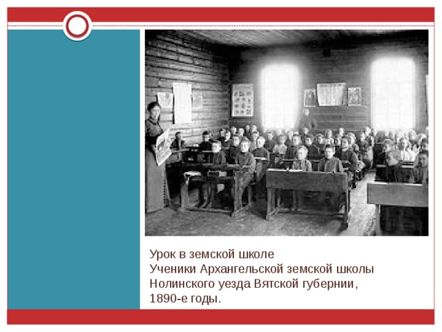 Урок в земской школе  Ученики Архангельской земской школы Нолинского уезда Вятской губернии ,  1890-е годы. 