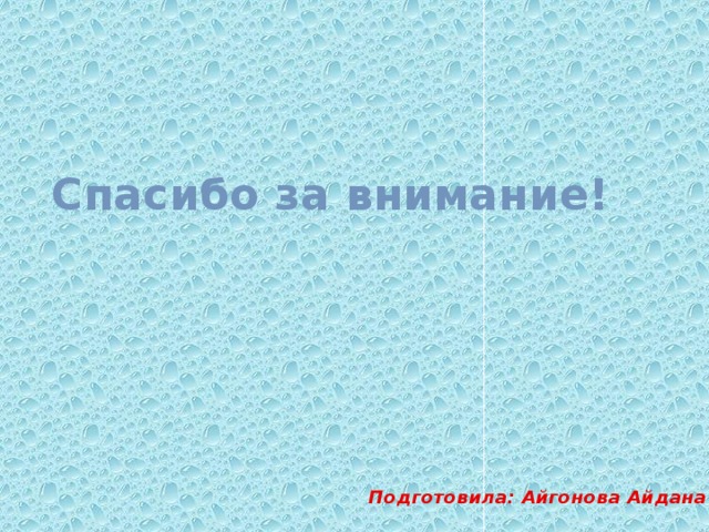 Спасибо за внимание! Подготовила: Айгонова Айдана 