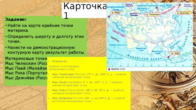 Крайняя точка россии имеет долготу. Материк Евразия крайние точки материка. Координаты крайних точек Евразии. Географическая широта мыса Челюскин.