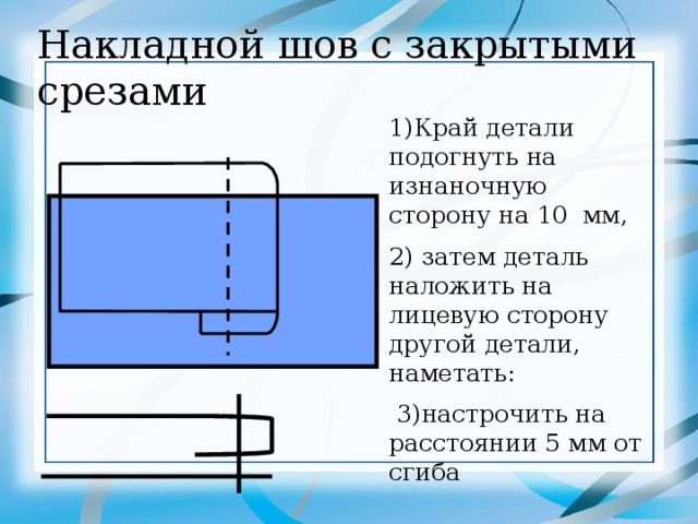 Накладной шов с закрытым срезом схема