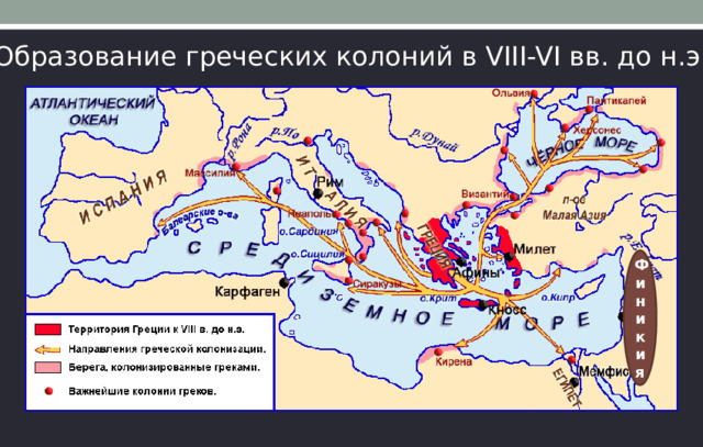 Образование греческих колоний в VIII-VI вв. до н.э. Финикия 