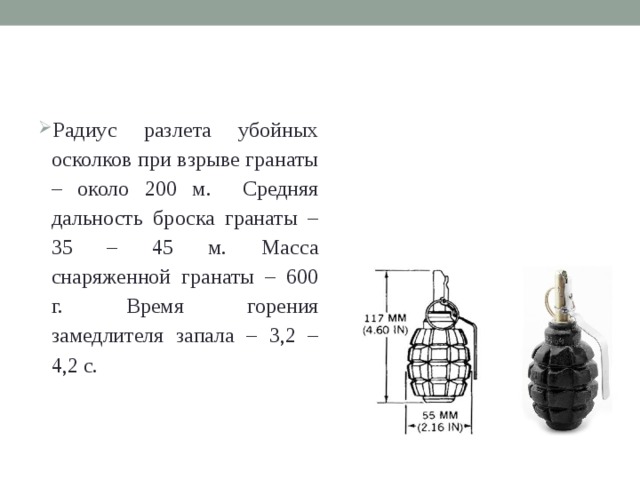 Радиус зоны эффективного поражения живой силы м гранаты изображенной на рисунке составляет