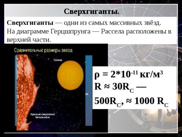 Презентация на тему гиганты и сверхгиганты