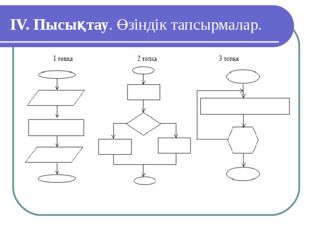 IV. Пысықтау . Өзіндік тапсырмалар. 