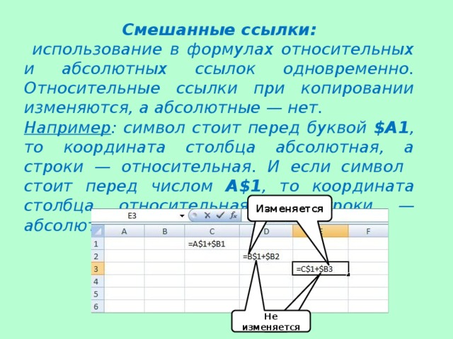 Смешанные ссылки в excel