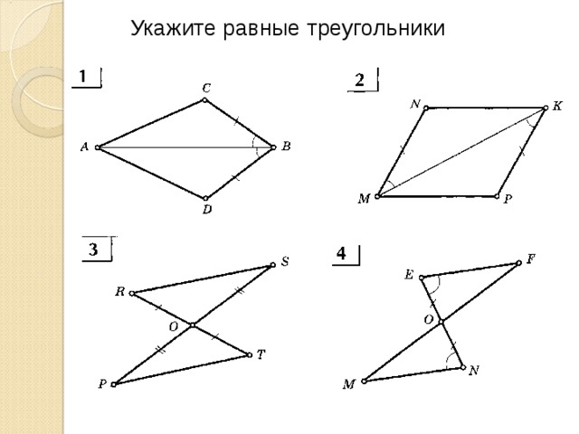 Укажите равные треугольники 