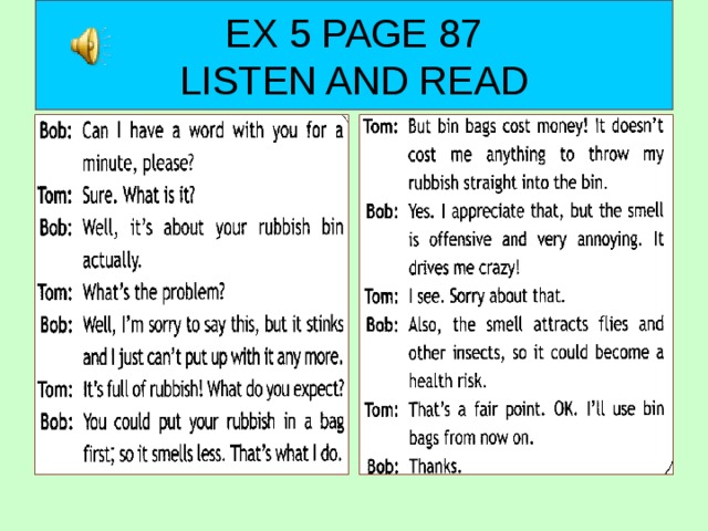 EX 5 PAGE 87  LISTEN AND READ