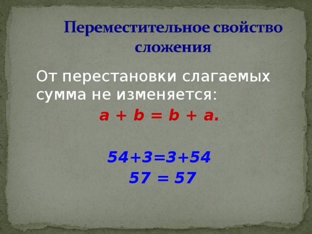 От суммы мест слагаемых сумма. Правило от перестановки слагаемых сумма не меняется. Правило перестановки слагаемых. Правило от перестановки мест слагаемых сумма не меняется. От перестановки слагаемых сумма не меняется правило 1 класс.