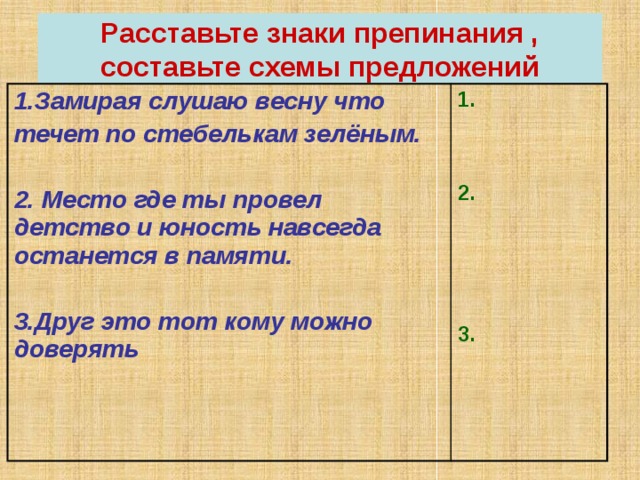 Расставьте знаки препинания составьте схемы. Составьте схему , расставьте знаки препинания. Расставьте знаки препинания составьте схемы предложений. Замирая слушаю весну. Составьте схемы предложений расставьте знаки ещё ве.