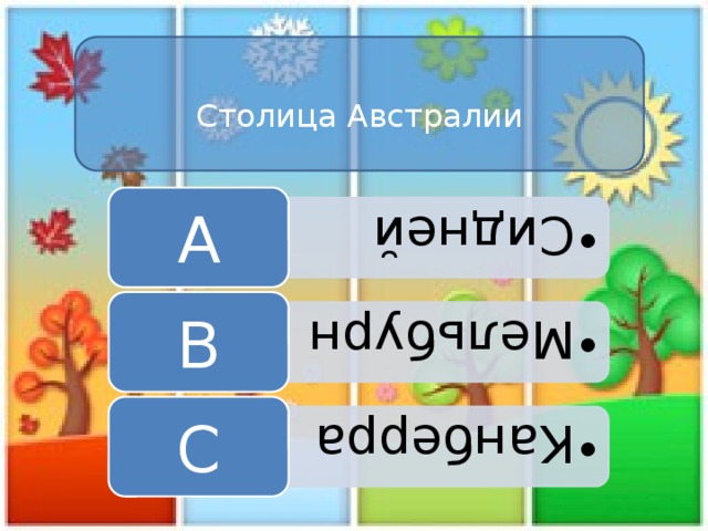 Сидней Сидней Мельбурн Мельбурн Канберра Канберра   Столица Австралии A B C 