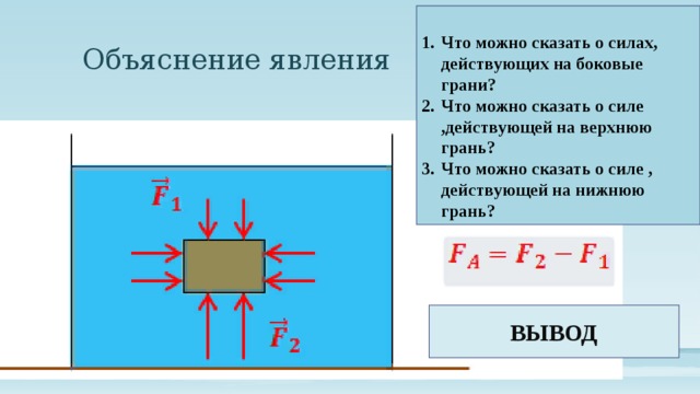 На жидкость действуют силы. Силы действующие на боковые грани тела равны и. Что можно сказать про силу действующую в мг. 9. Чем можно объяснить явление гибридной силы?.