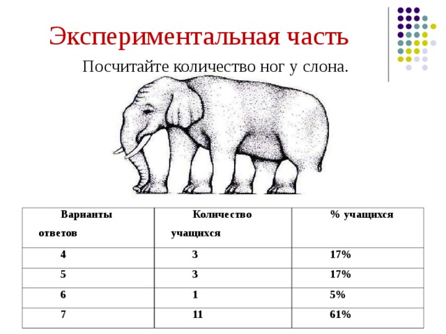 Сколько ног у слона на картинке