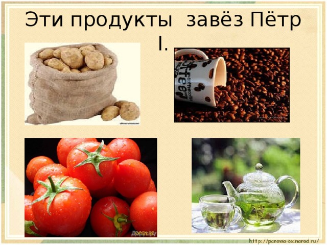 Эти продукты завёз Пётр I. 