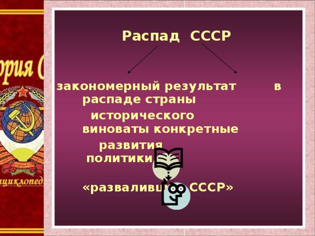  Распад СССР    закономерный результат в распаде страны  исторического виноваты конкретные  развития политики,  «развалившие СССР»   
