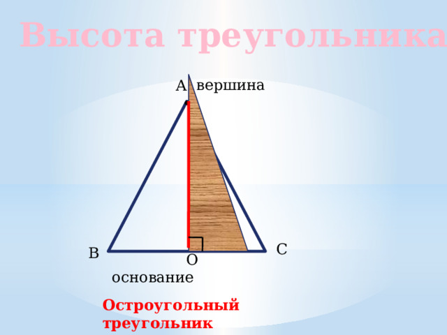 Высота треугольника вершина А С В О основание Остроугольный треугольник 