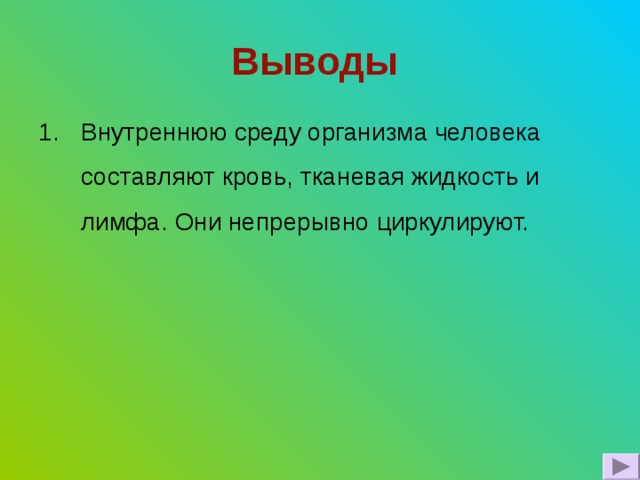 Внутреннюю среду организма составляют. Внутренняя среда организма вывод. Что составляет внутреннюю среду организма человека. Вывод о крови человека.