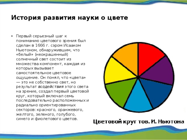 История возникновения науки о цвете презентация