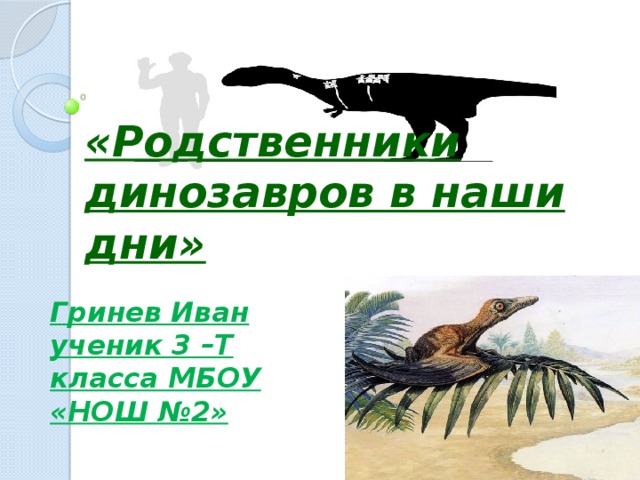    «Родственники динозавров в наши дни»   Гринев Иван  ученик 3 –Т класса МБОУ «НОШ №2»  