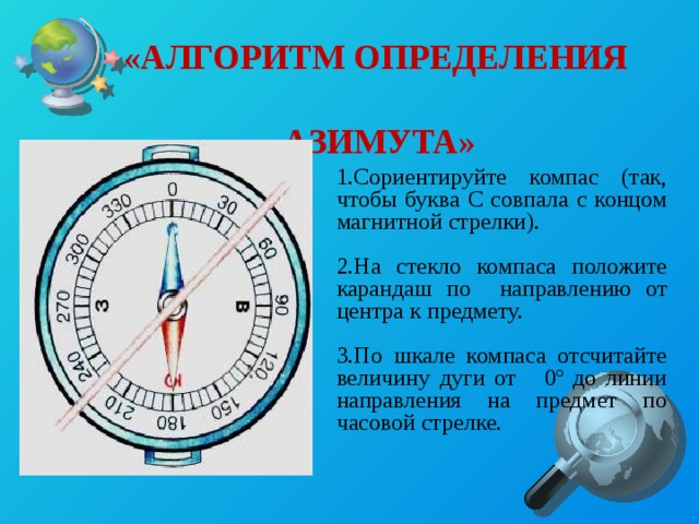 Почему стрелка компаса лишь приблизительно указывает направление. Алгоритм определения азимута. Как найти Азимут. Определить Азимут по компасу. Магнитный Азимут по компасу.