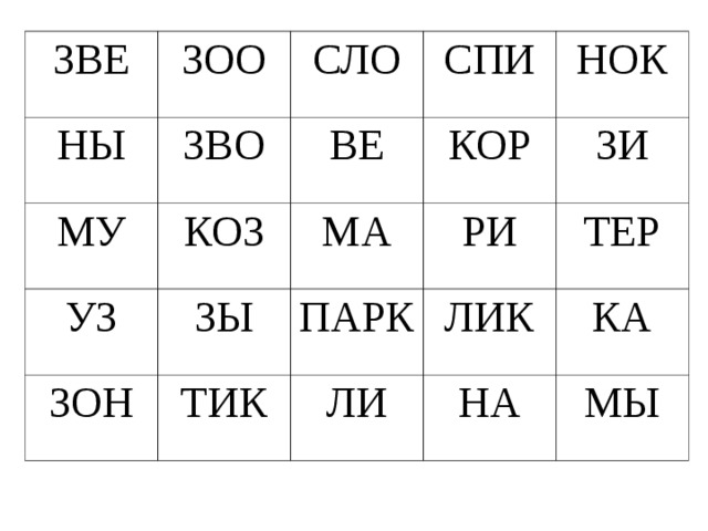 Слоги с картинками для чтения карточки распечатать