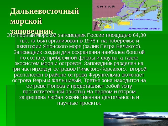 Дальневосточный морской заповедник доклад презентация