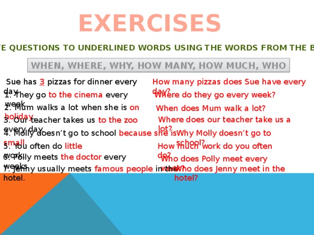 Ask questions using the words given. Вопросы how much how many. Write questions to the underlined Words using the Words from the Box 5 класс. Вопрос how many в английском языке. Вопросы со словом how many.