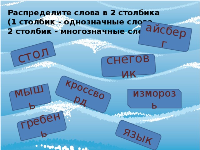 Прибой однозначное или многозначное. Изморозь однозначное или многозначное слово. Многозначные слова стол. Распределите слова в 3 столбика однозначные и многозначные. Распределите слова на 2 столбика - многозначные и однозначные.