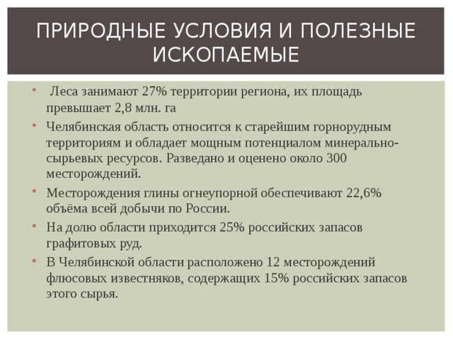 Полезные ископаемые челябинской области проект