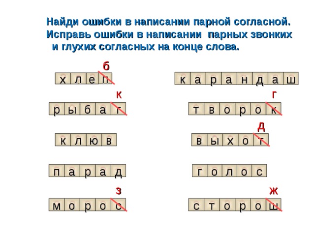 Найдите парной. Найди ошибку парные согласные. Исправь ошибки парные согласные в конце слова. Парные согласные с ошибками. Найди ошибку в написании у.