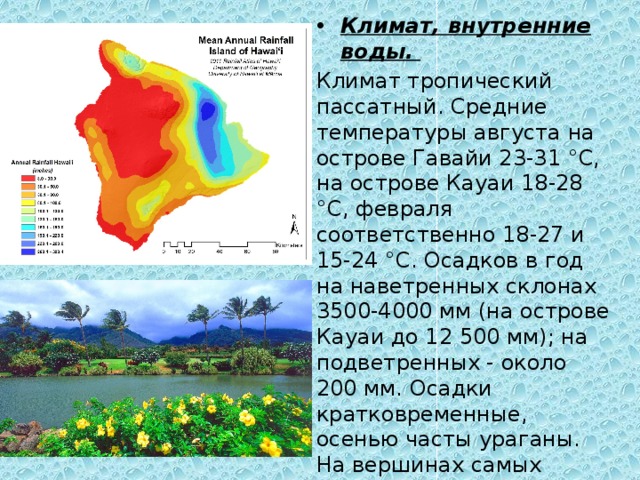 Тропический пояс температура осадки. Гавайи климат. Гавайские острова климат. Климатическая карта Гавайских островов.