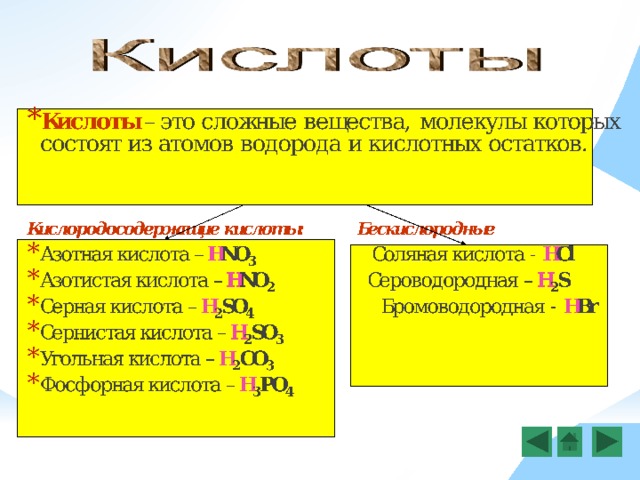 Кислоты это сложные вещества в состав