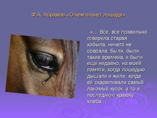 Почему плачут лошади краткое