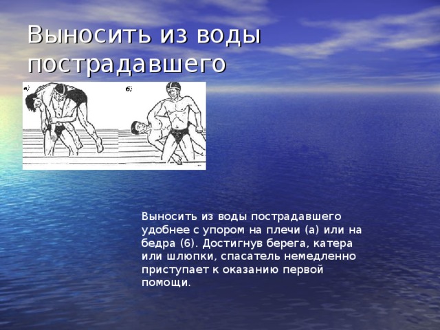 Выносил какое время. Вынос пострадавшего из воды. Как выносить пострадавшего из воды. Вынос пострадавшего из воды с упором на бёдра. Как нужно выносить потерпевшего из воды.