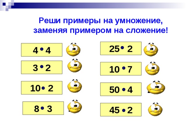 Замени сложение умножением 7 7 7. Замена сложения умножением. Примеры на умножение и сложение. Задания на замену сложения умножением.