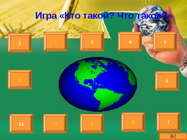 Игра «Кто такой? Что такое?» 2 3 4 5 1 12 6 7 8 9 10 11 