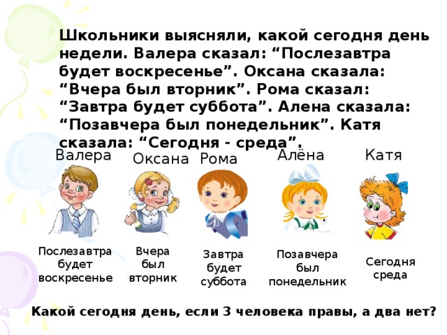 Какой сегодня день делать. Дни недели задания для школьников. Задача на дни недели логика. Задачи на логику по дням недели. Логические задачки на дни недели.