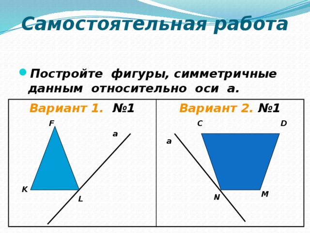 Построение симметричных фигур 6. Симметричные фигуры относительно оси. Самостоятельная работа построение симметричных фигур. Построение фигур симметричных данным. Постройте фигуры симметричные данным.