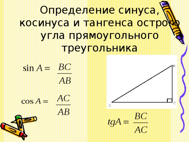 Определение синуса острого угла прямоугольного