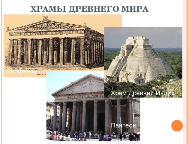 ХРАМЫ ДРЕВНЕГО МИРА Парфенон Храм Древней Индии Пантеон