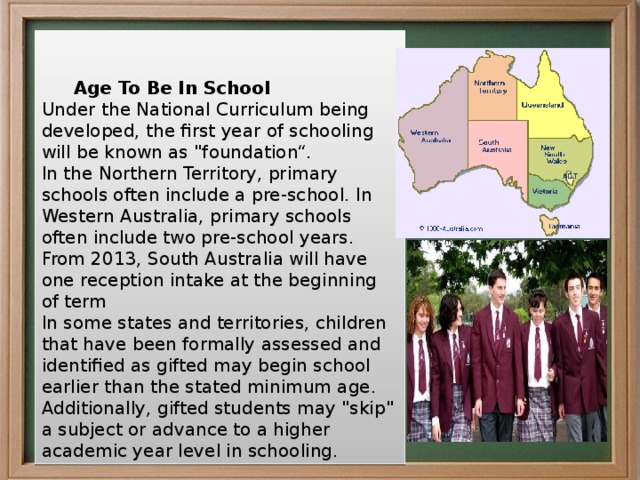   Age To Be In School Under  the National Curriculum being developed, the first year of schooling will be known as 