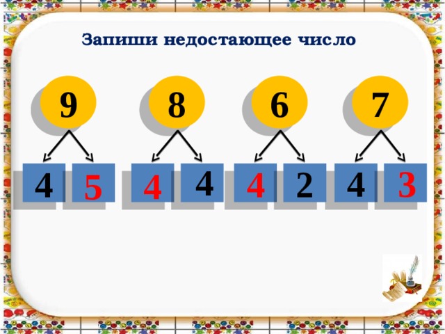 Запиши недостающее число 7 9 8 6 4 4 3 2 4 4 4 5 