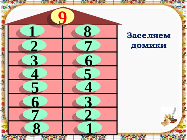 Числа 10 класса состав. Состав числа 9. Домик числа 9. Числовой домик 8. Состав числа 9 карточки.