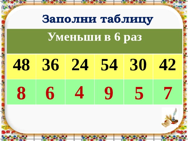 Уменьши 6 в 3 раза