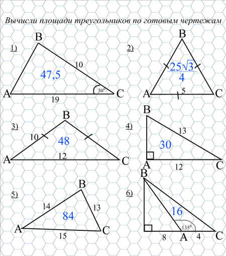 Площадь треугольника задачи по готовым чертежам