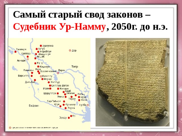 Самый старый свод законов – Судебник Ур-Намму , 2050г. до н.э. 