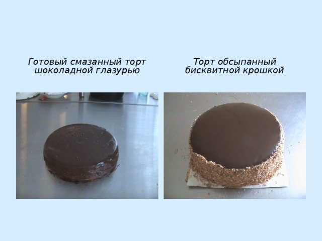 Готовый смазанный торт шоколадной глазурью Торт обсыпанный бисквитной крошкой