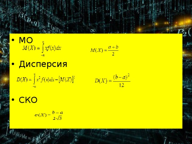 МО Дисперсия СКО 
