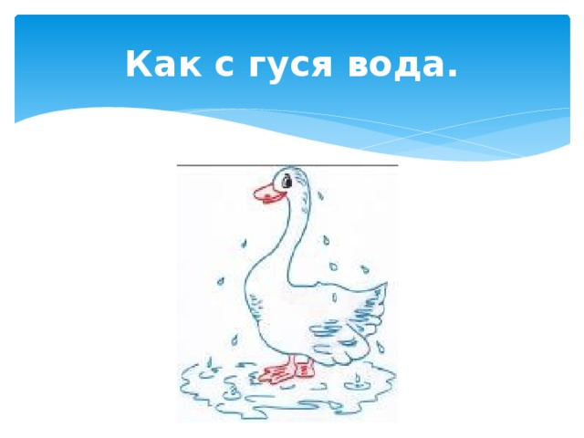 Объясните фразеологизм как рыба в воде. С гуся вода фразеологизм. Как с гуся вода фразеологизм. Как с гуся вода. Фразеологизмы с гусём.