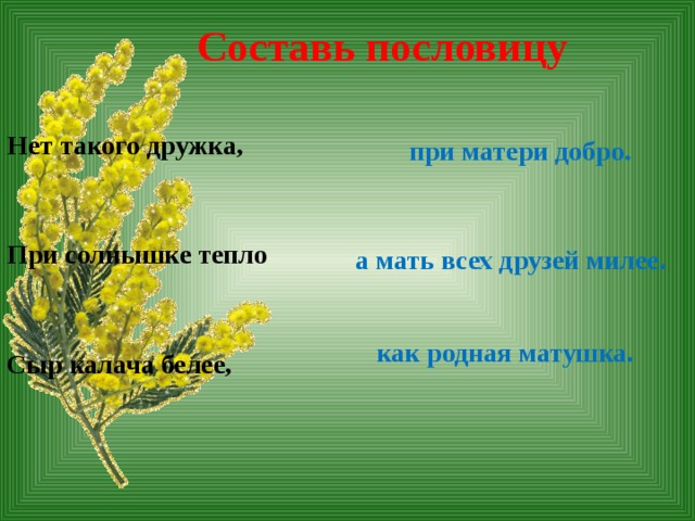 План рассказа три ветки мимозы