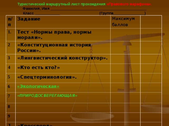 Образец маршрутного листа для похода